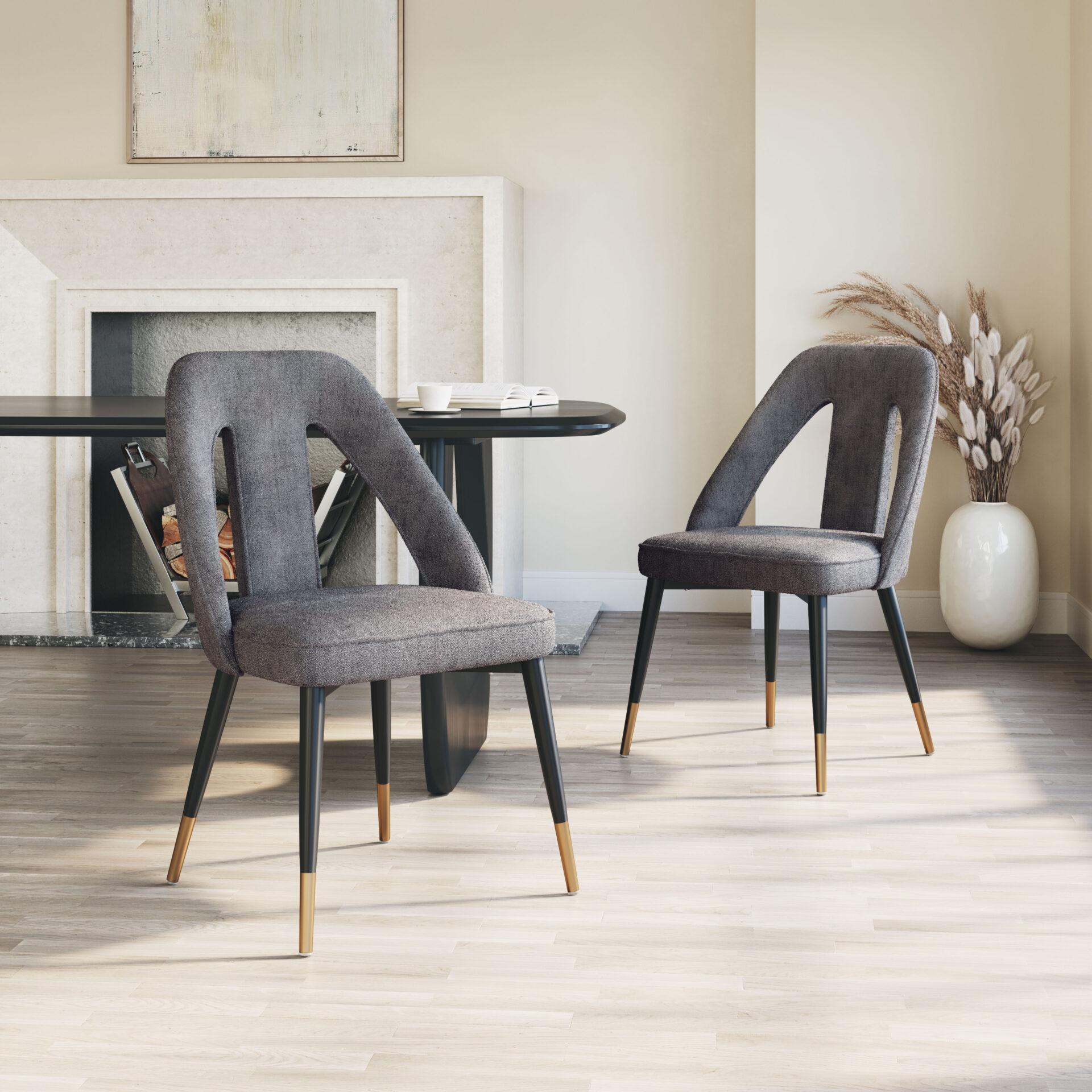 Gray Artus Dining Chair with Plush Teddy Fabric and Steel Frame 1 Gray Artus Dining Chair with Plush Teddy Fabric and Steel Frame