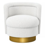 28-Inch White and Gold Boucle Swivel Accent Chair