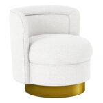 28-Inch White and Gold Boucle Swivel Accent Chair