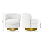 28-Inch White and Gold Boucle Swivel Accent Chair