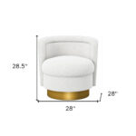 28-Inch White and Gold Boucle Swivel Accent Chair