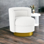 28-Inch White and Gold Boucle Swivel Accent Chair