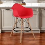 28-Inch Red and Brown Low Back Counter Height Bar Stool
