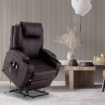 33" Brown Faux Leather Power Heated Massage Lift Recliner