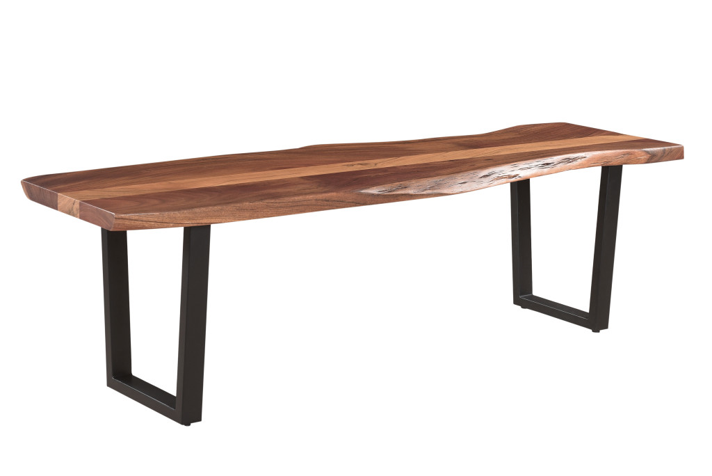 66" Brown and Black Solid Wood Modern Rustic Dining Bench 1 66" Brown and Black Solid Wood Modern Rustic Dining Bench