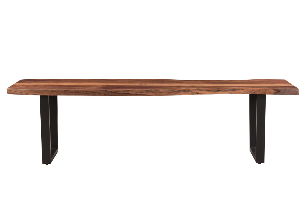 66" Brown and Black Solid Wood Modern Rustic Dining Bench 2 66" Brown and Black Solid Wood Modern Rustic Dining Bench - Image 2