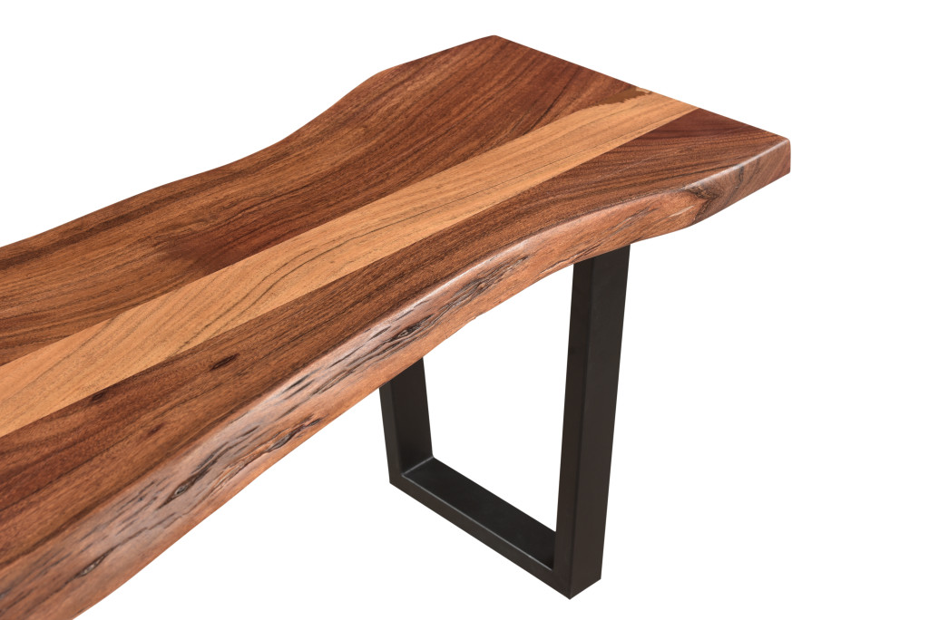 66" Brown and Black Solid Wood Modern Rustic Dining Bench 4 66" Brown and Black Solid Wood Modern Rustic Dining Bench - Image 4