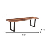66" Brown and Black Solid Wood Modern Rustic Dining Bench 11 66" Brown and Black Solid Wood Modern Rustic Dining Bench