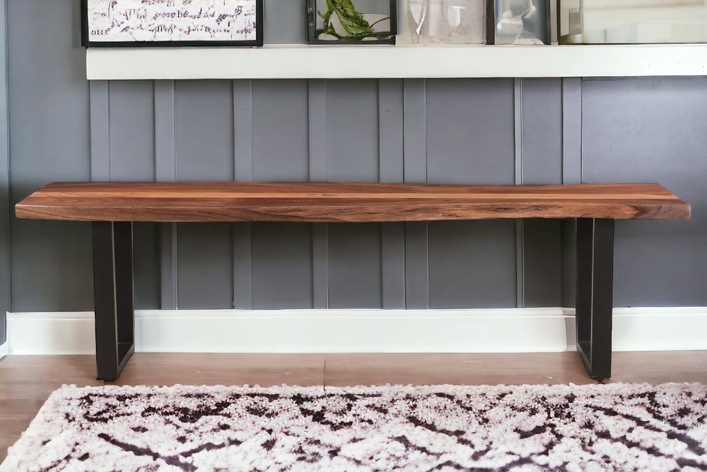 66" Brown and Black Solid Wood Modern Rustic Dining Bench 6 66" Brown and Black Solid Wood Modern Rustic Dining Bench - Image 6