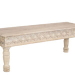 58" Distressed White Solid Wood Floral Dining Bench 11 58" Distressed White Solid Wood Floral Dining Bench