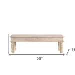 58" Distressed White Solid Wood Floral Dining Bench 16 58" Distressed White Solid Wood Floral Dining Bench