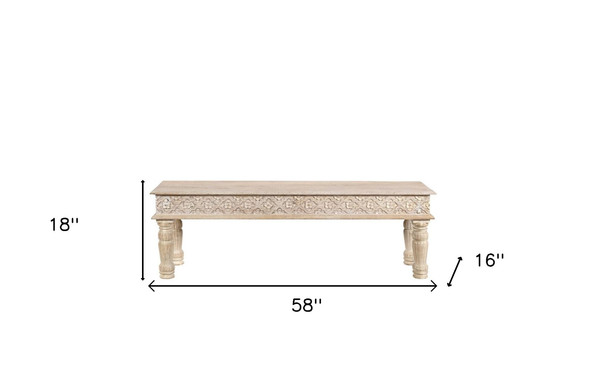 58" Distressed White Solid Wood Floral Dining Bench 8 58" Distressed White Solid Wood Floral Dining Bench - Image 8