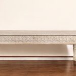58" Distressed White Solid Wood Floral Dining Bench 10 58" Distressed White Solid Wood Floral Dining Bench