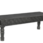 58" Distressed Black Floral Solid Wood Dining Bench 7 58" Distressed Black Floral Solid Wood Dining Bench