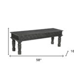 58" Distressed Black Floral Solid Wood Dining Bench 10 58" Distressed Black Floral Solid Wood Dining Bench