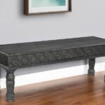 58" Distressed Black Floral Solid Wood Dining Bench 6 58" Distressed Black Floral Solid Wood Dining Bench