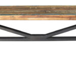 66" Distressed Reclaimed Wood Dining Bench with Black Metal Base 8 66" Distressed Reclaimed Wood Dining Bench with Black Metal Base