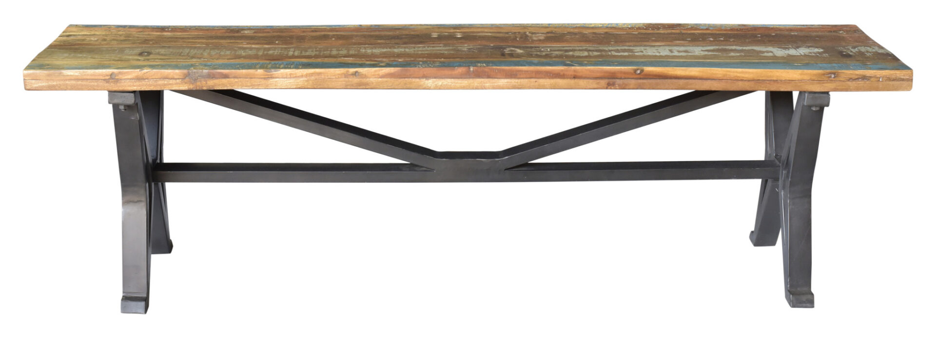 66" Distressed Reclaimed Wood Dining Bench with Black Metal Base 1 66" Distressed Reclaimed Wood Dining Bench with Black Metal Base