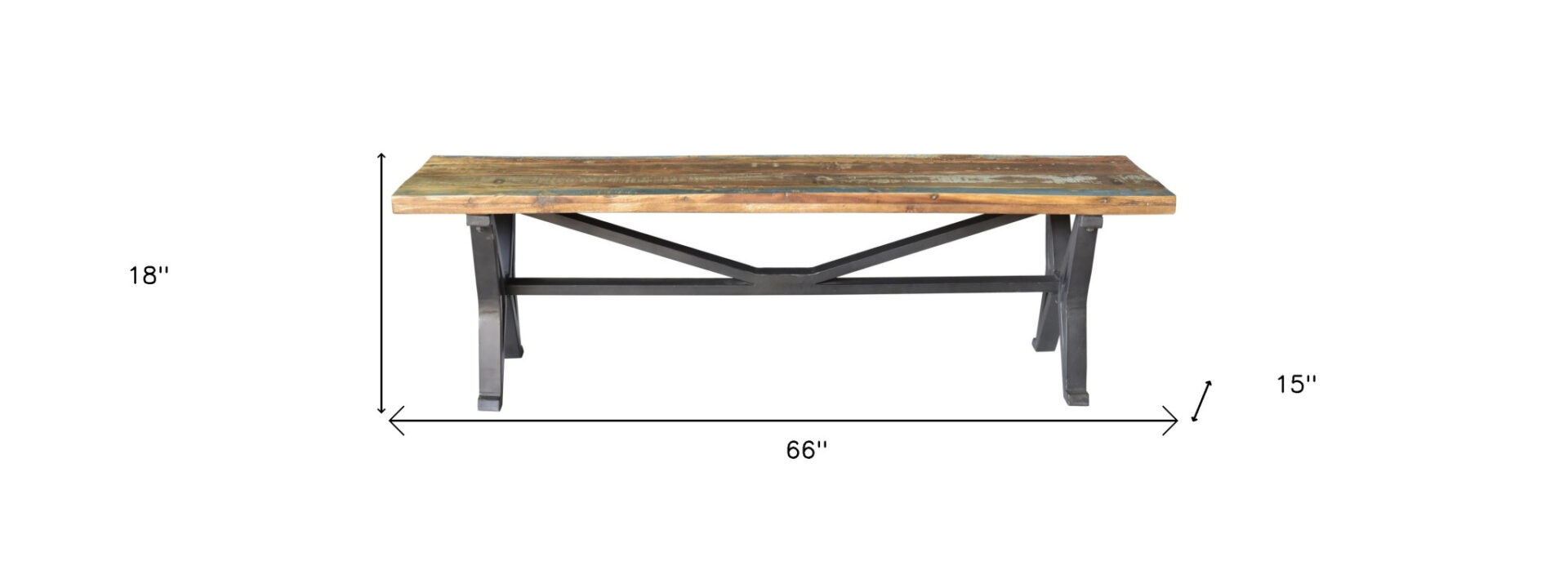 66" Distressed Reclaimed Wood Dining Bench with Black Metal Base 7 66" Distressed Reclaimed Wood Dining Bench with Black Metal Base - Image 7