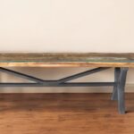 66" Distressed Reclaimed Wood Dining Bench with Black Metal Base 9 66" Distressed Reclaimed Wood Dining Bench with Black Metal Base