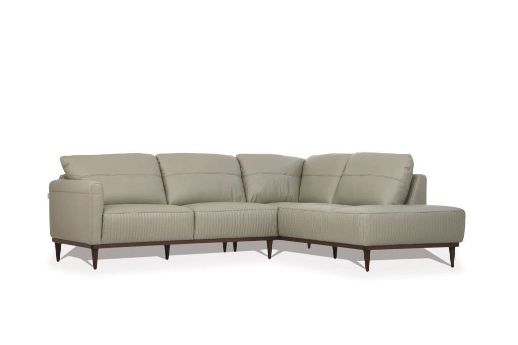 103" Light Green Leather L Shaped Sofa and Chaise Sectional 3 103" Light Green Leather L Shaped Sofa and Chaise Sectional - Image 3