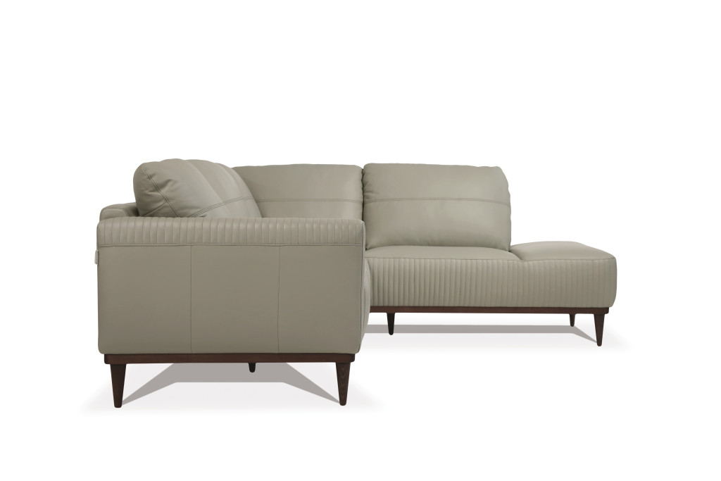 103" Light Green Leather L Shaped Sofa and Chaise Sectional 4 103" Light Green Leather L Shaped Sofa and Chaise Sectional - Image 4