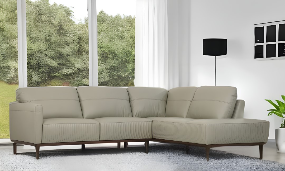 103" Light Green Leather L Shaped Sofa and Chaise Sectional 7 103" Light Green Leather L Shaped Sofa and Chaise Sectional - Image 7