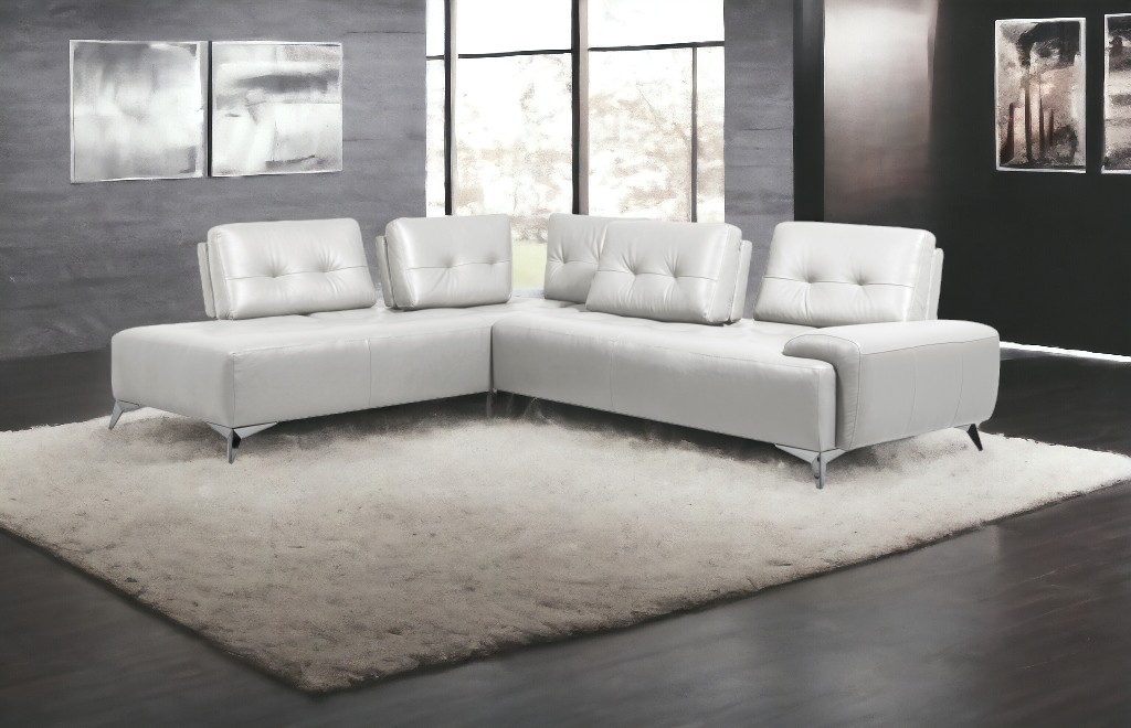 125 Inch White Leather L Shaped Sectional with Square Arms 1 125 Inch White Leather L Shaped Sectional with Square Arms