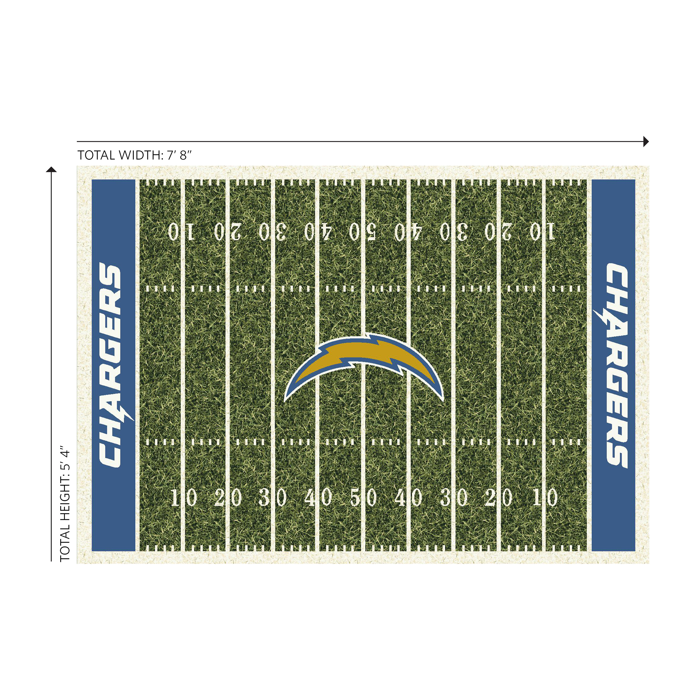 los angeles chargers 6x8 homefield football field area rug