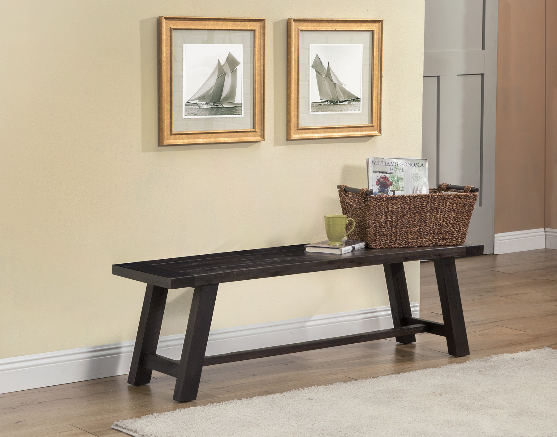 60" Gray and Dark Brown Distressed Wood Rustic Dining Bench 3 60" Gray and Dark Brown Distressed Wood Rustic Dining Bench - Image 3