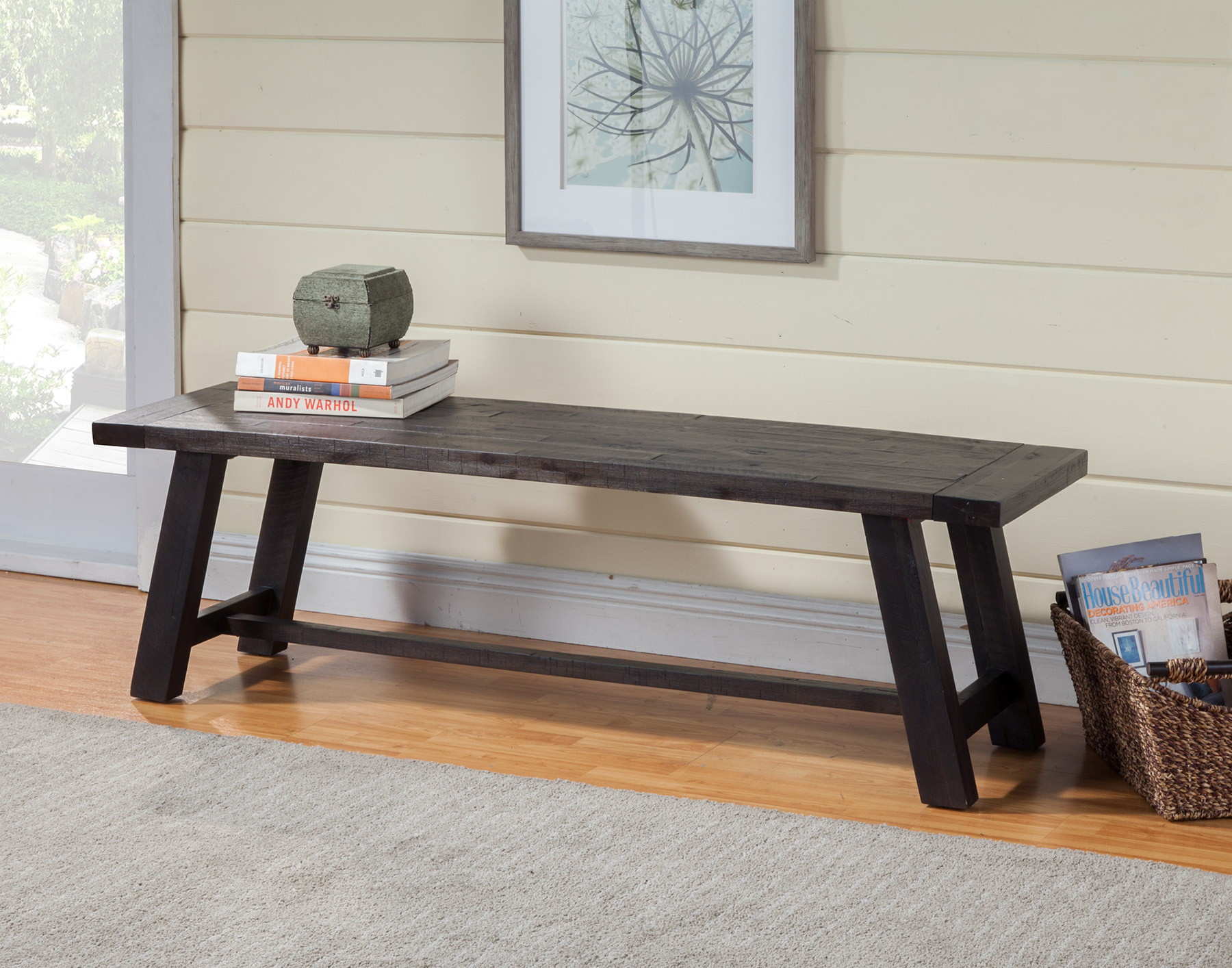 60" Gray and Dark Brown Distressed Wood Rustic Dining Bench 5 60" Gray and Dark Brown Distressed Wood Rustic Dining Bench - Image 5