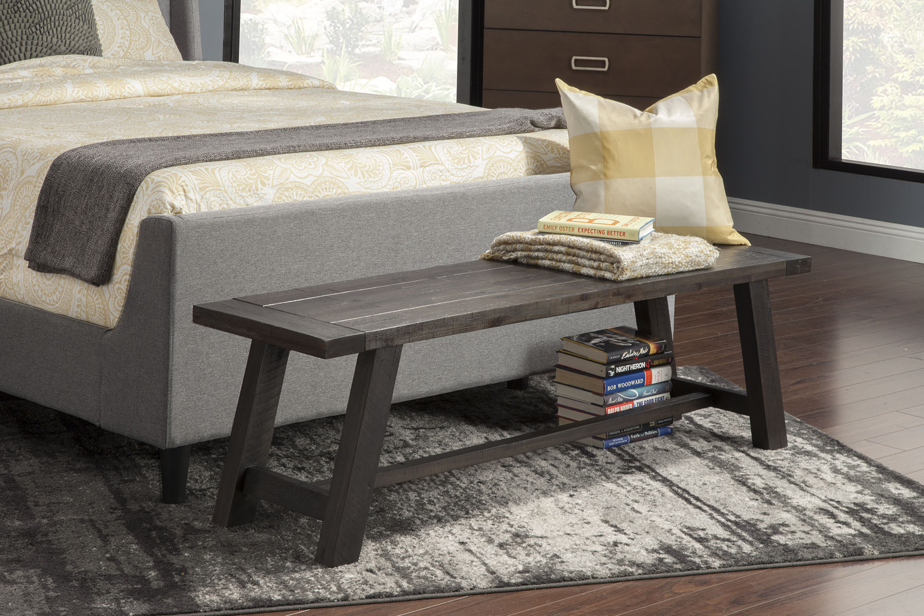 60" Gray and Dark Brown Distressed Wood Rustic Dining Bench 6 60" Gray and Dark Brown Distressed Wood Rustic Dining Bench - Image 6