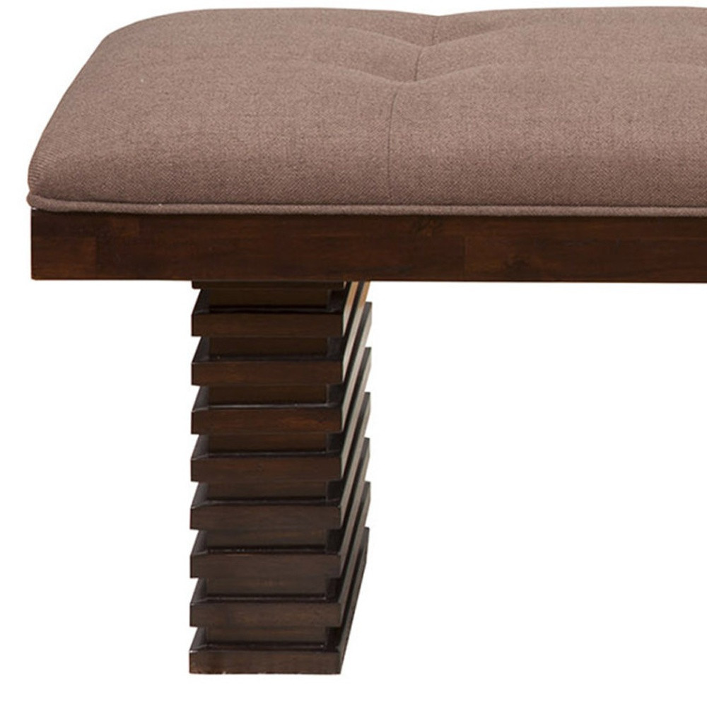 59" Latte and Espresso Linen Blend Upholstered Dining Bench 3 59" Latte and Espresso Linen Blend Upholstered Dining Bench - Image 3