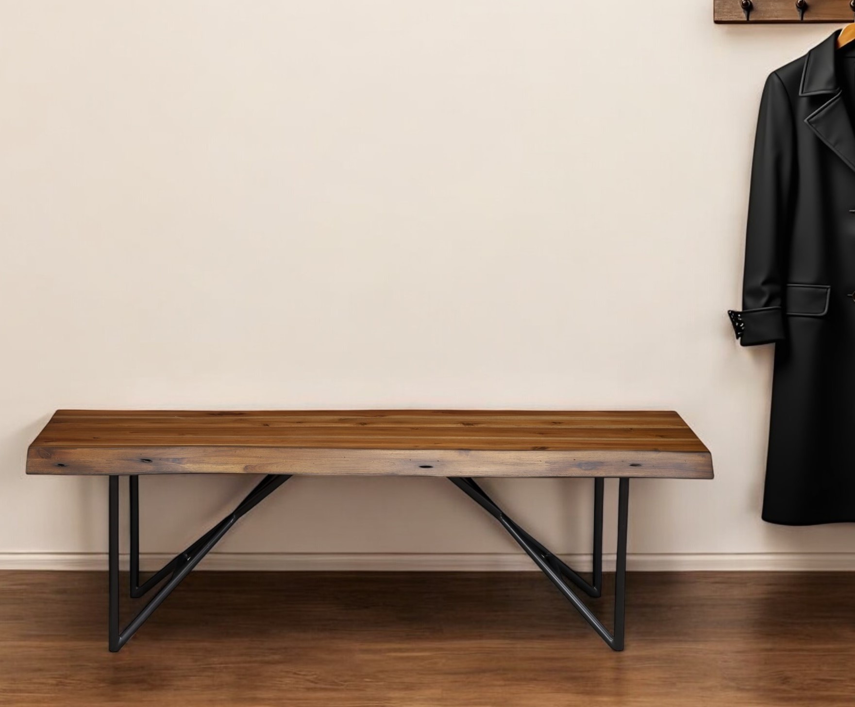55" Brown and Black Solid Wood Dining Bench 1 55" Brown and Black Solid Wood Dining Bench