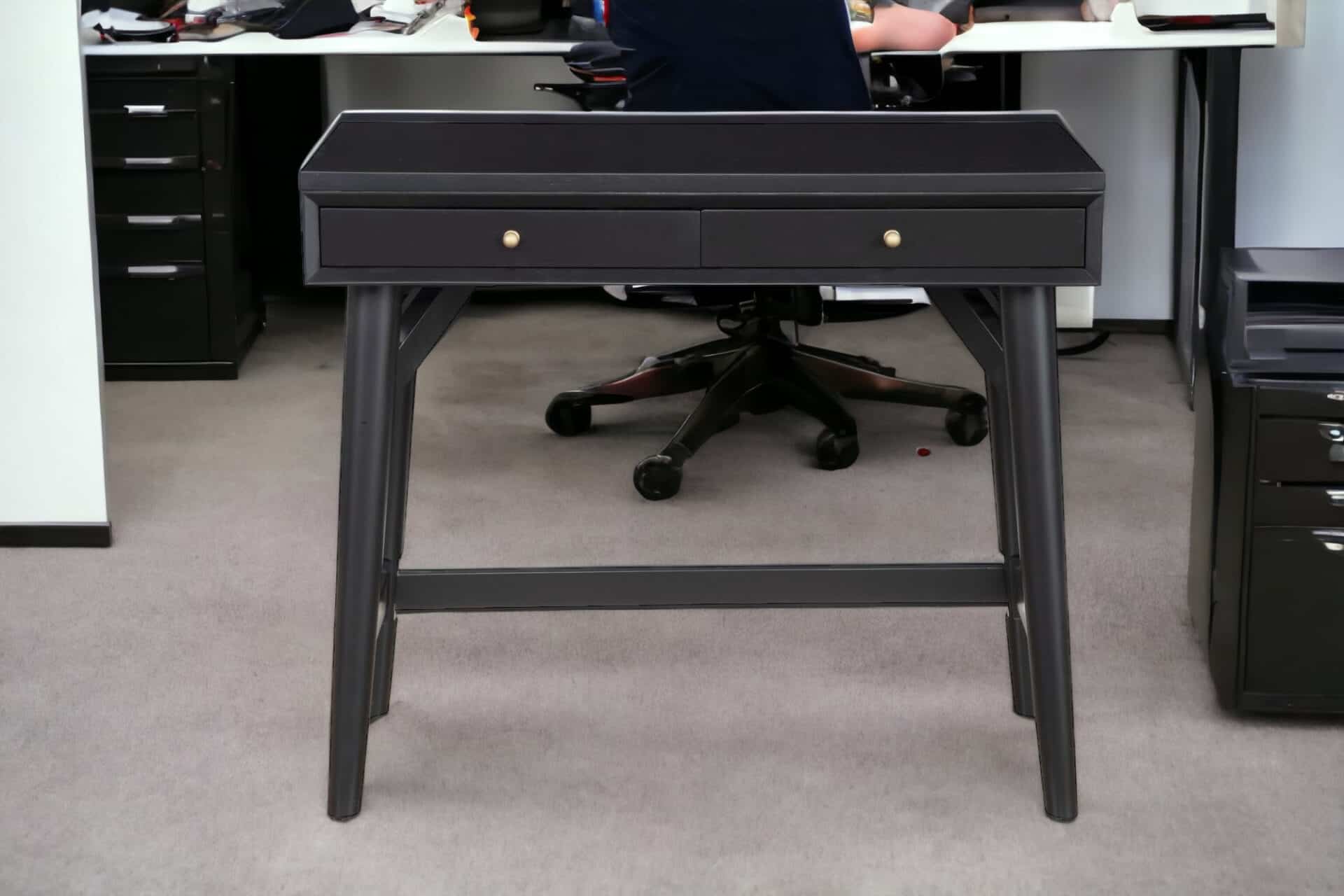 36 Inch Black Wood Writing Desk With Two Drawers 5 36 Inch Black Wood Writing Desk With Two Drawers - Image 5