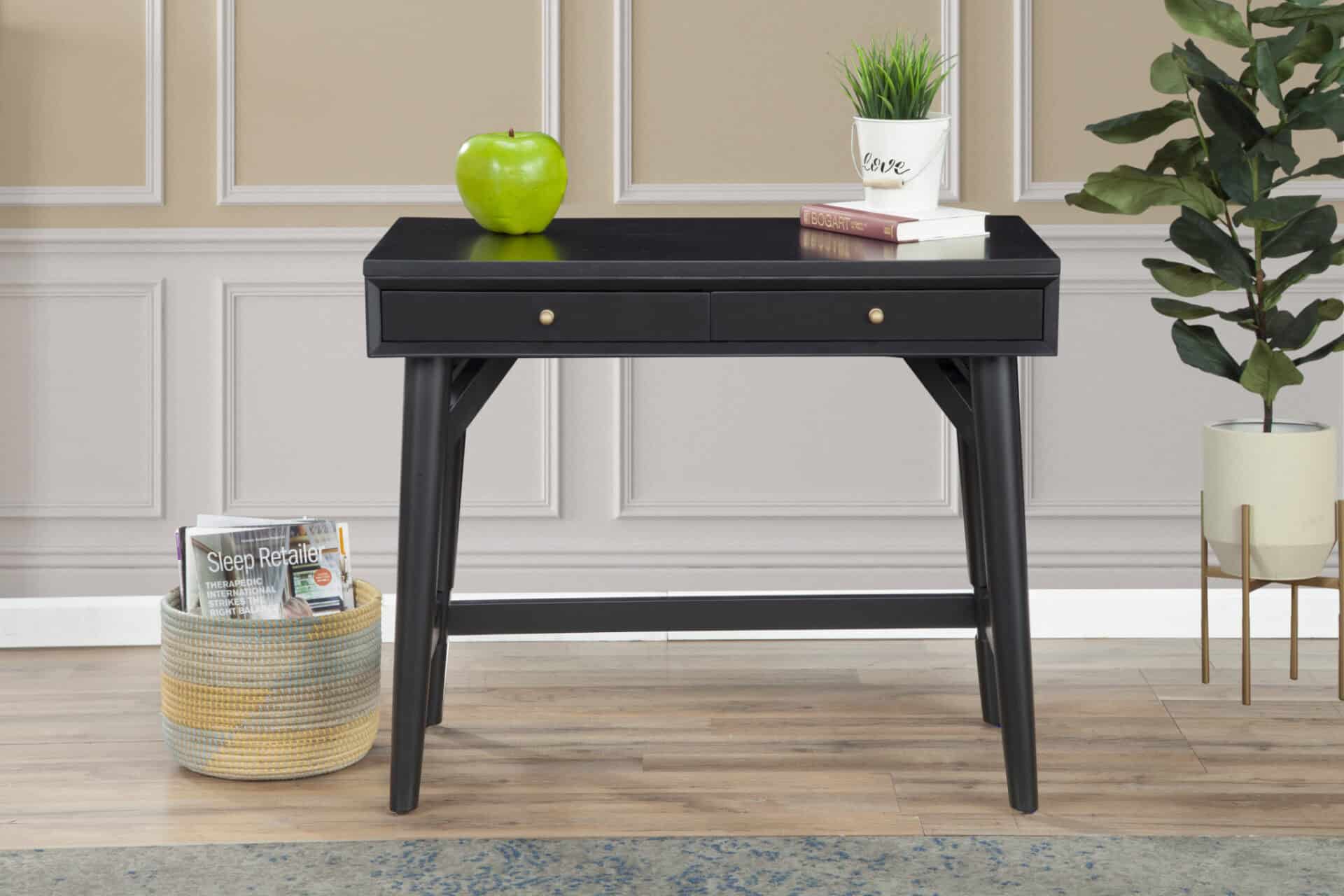 36 Inch Black Wood Writing Desk With Two Drawers 9 36 Inch Black Wood Writing Desk With Two Drawers - Image 9