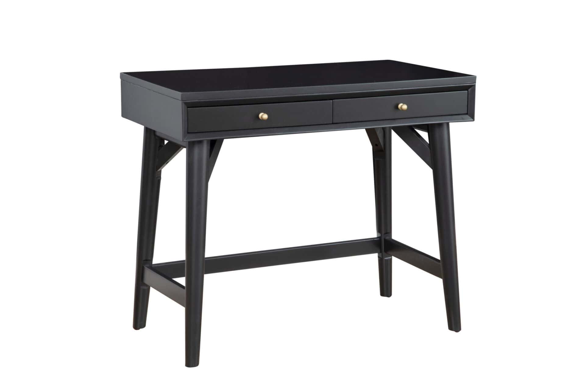 36 Inch Black Wood Writing Desk With Two Drawers 2 36 Inch Black Wood Writing Desk With Two Drawers - Image 2
