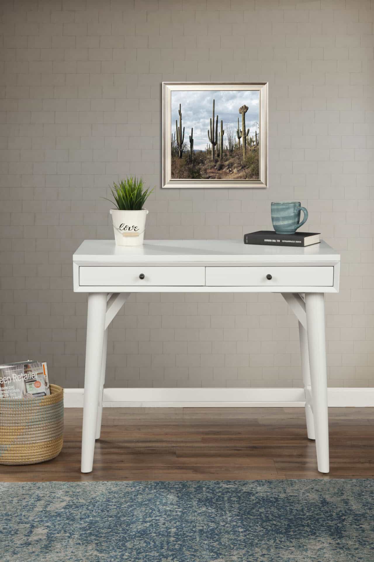 36 Inch White Wood Writing Desk with Two Drawers 9 36 Inch White Wood Writing Desk with Two Drawers - Image 9