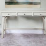 White 52-Inch Writing Desk with Drawers and Mahogany Base 14 White 52-Inch Writing Desk with Drawers and Mahogany Base