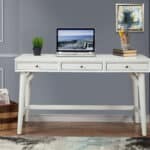 White 52-Inch Writing Desk with Drawers and Mahogany Base 18 White 52-Inch Writing Desk with Drawers and Mahogany Base
