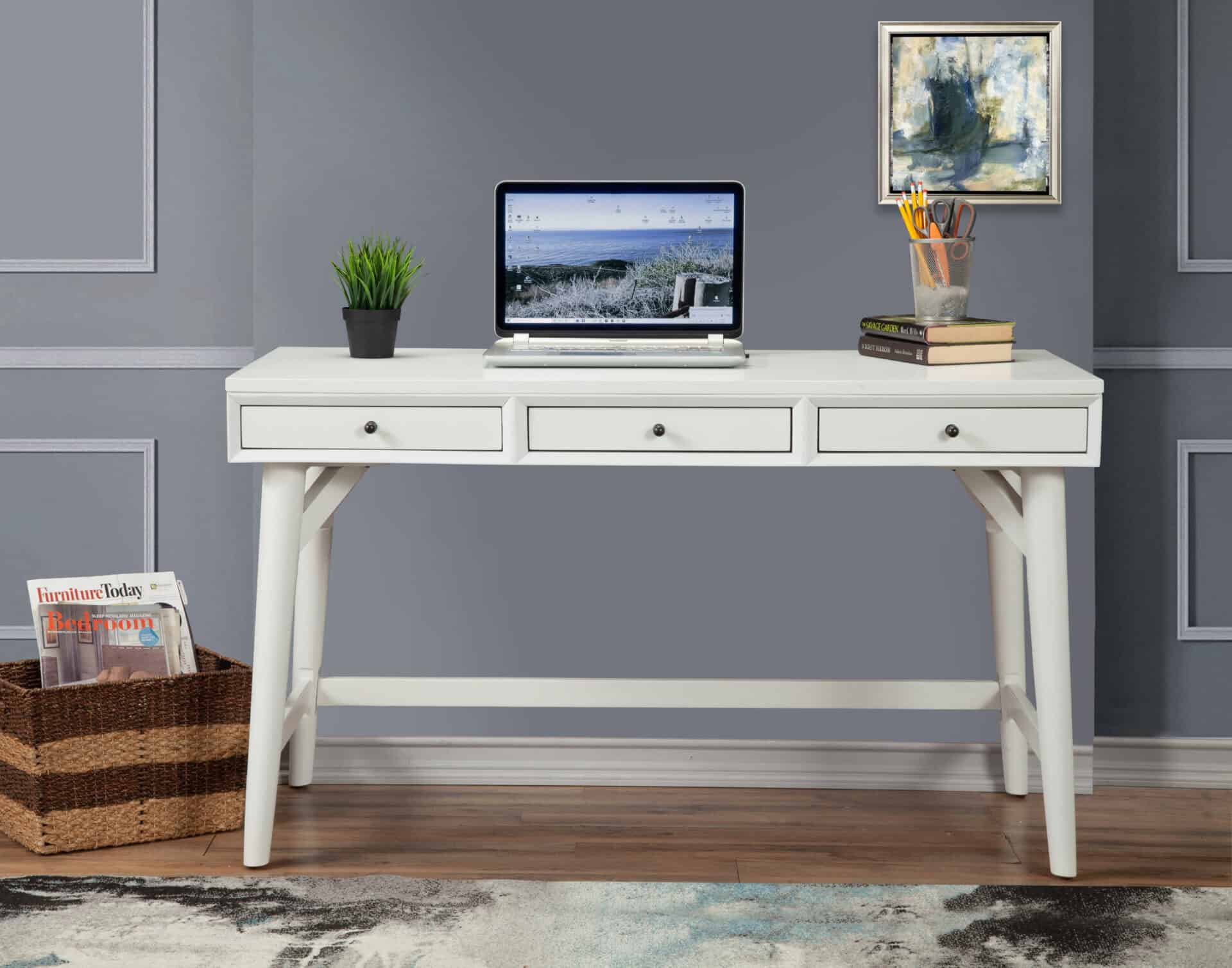 White 52-Inch Writing Desk with Drawers and Mahogany Base 9 White 52-Inch Writing Desk with Drawers and Mahogany Base - Image 9