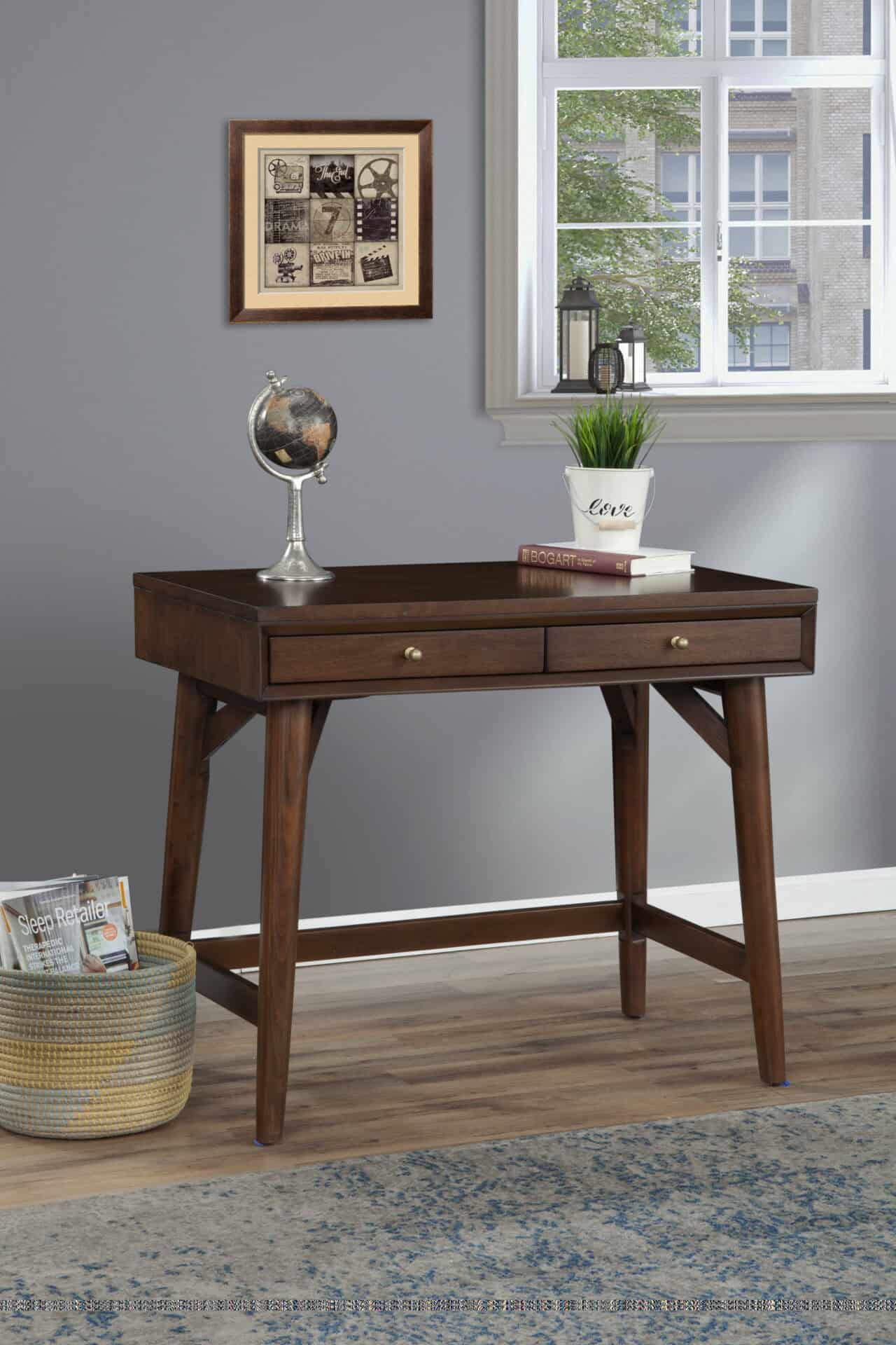 36 Inch Brown Wood Writing Desk with Two Drawers 9 36 Inch Brown Wood Writing Desk with Two Drawers - Image 9