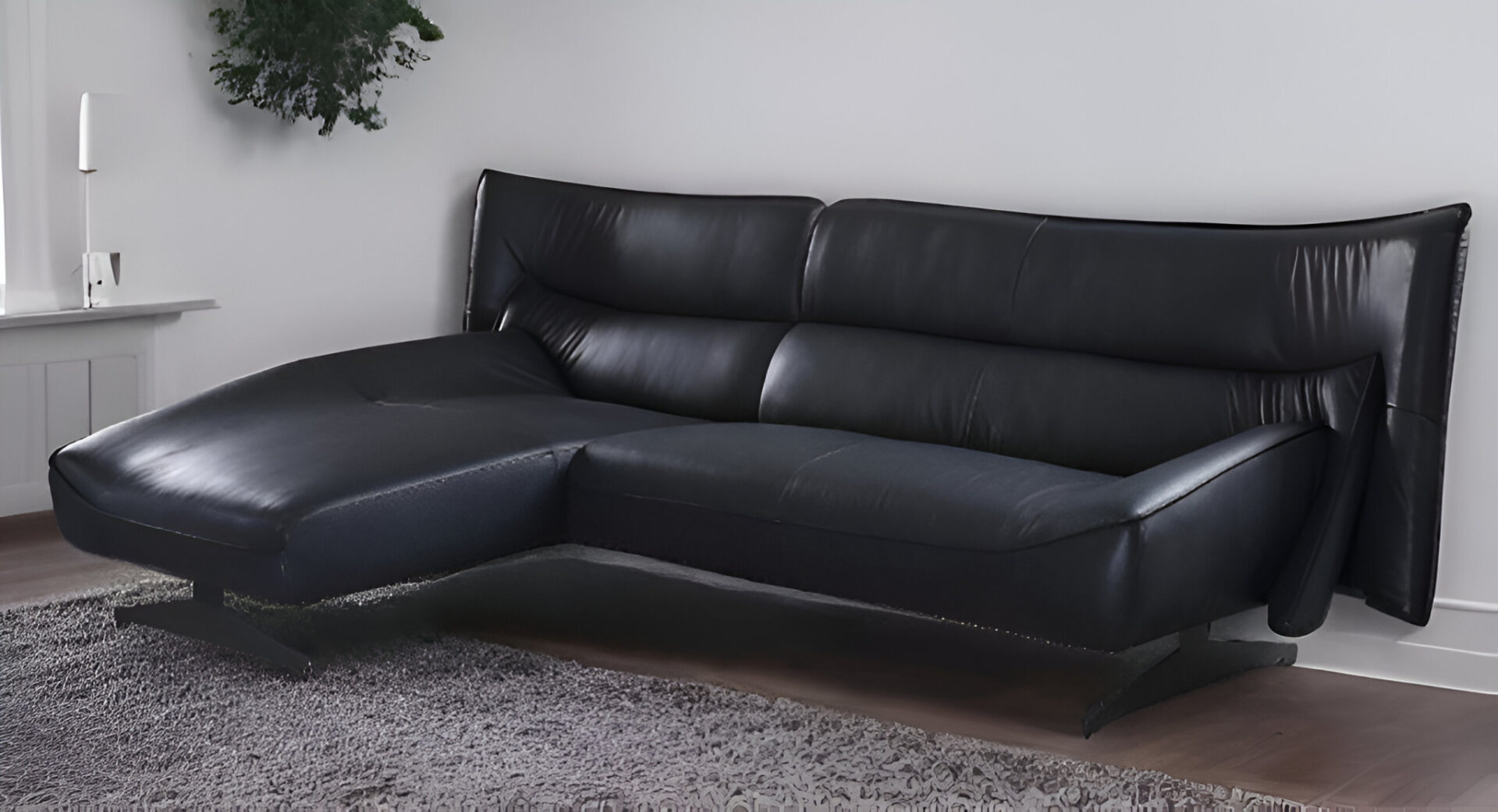 113 Inch L Shaped Dark Gray Leather Sectional With Chaise 2 113 Inch L Shaped Dark Gray Leather Sectional With Chaise - Image 2