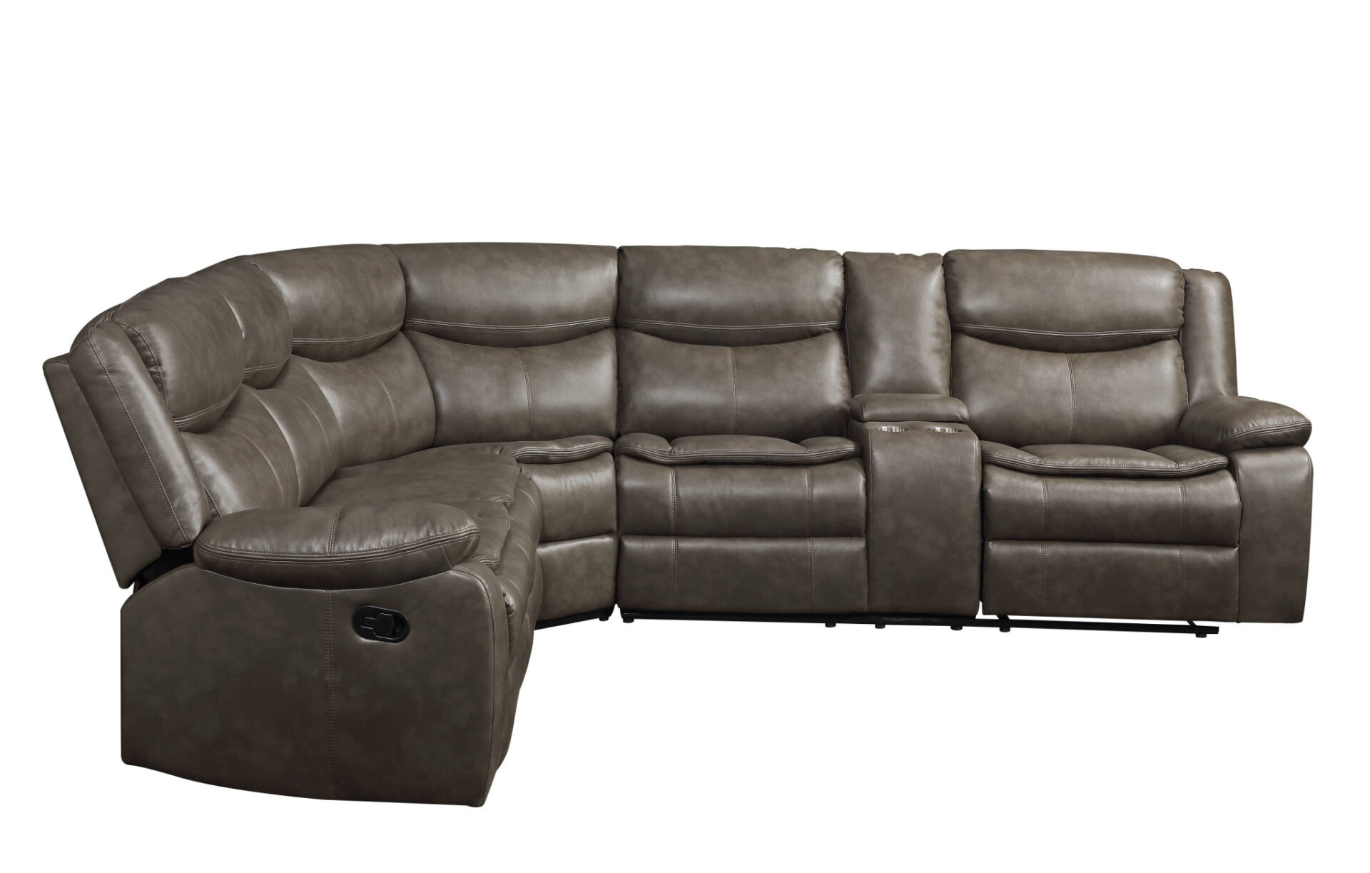 107 Inch Taupe Faux Leather Reclining L Shaped Sectional (6 Piece) 5 107 Inch Taupe Faux Leather Reclining L Shaped Sectional (6 Piece) - Image 5