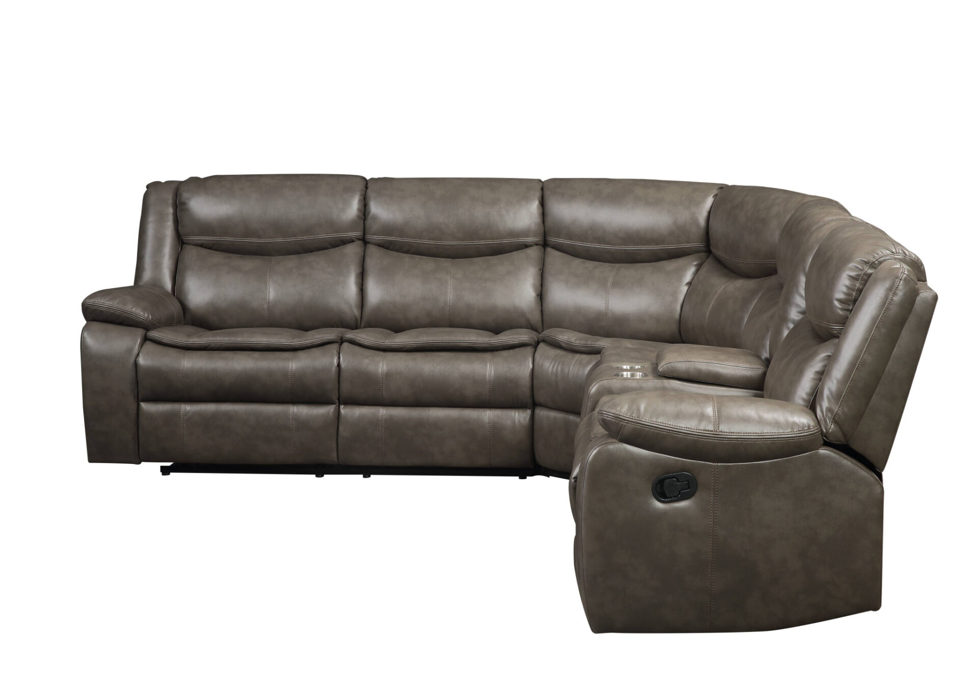 107 Inch Taupe Faux Leather Reclining L Shaped Sectional (6 Piece) 3 107 Inch Taupe Faux Leather Reclining L Shaped Sectional (6 Piece) - Image 3
