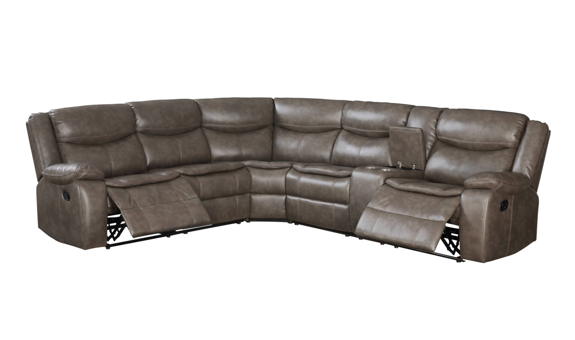 107 Inch Taupe Faux Leather Reclining L Shaped Sectional (6 Piece) 1 107 Inch Taupe Faux Leather Reclining L Shaped Sectional (6 Piece)