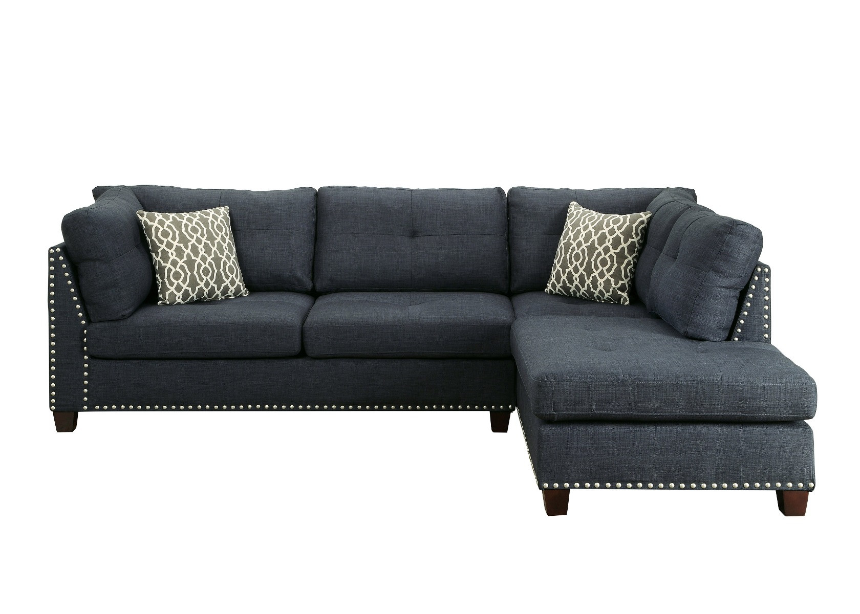 104-Inch Blue Linen L Shaped Sectional with Chaise and Ottoman 1 104-Inch Blue Linen L Shaped Sectional with Chaise and Ottoman