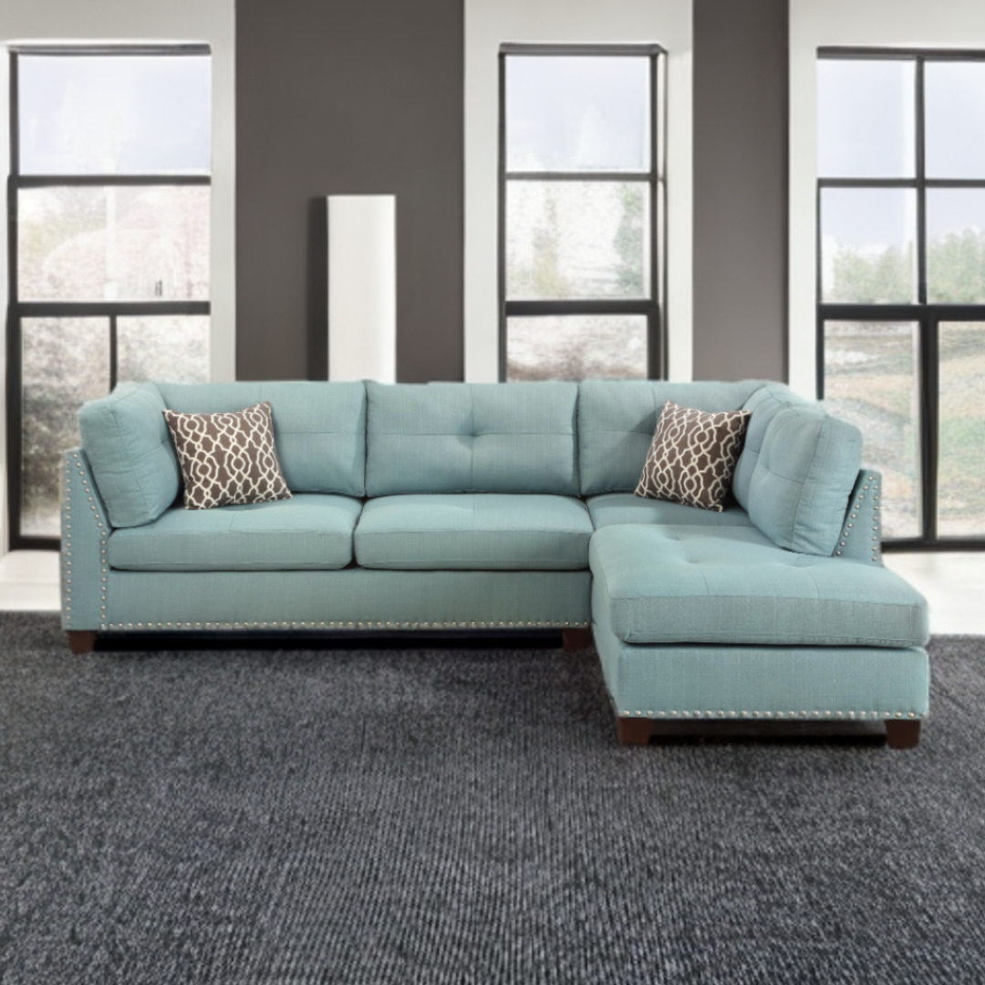 104” Teal Blue Linen L Shaped Sectional Sofa With Chaise 2 104” Teal Blue Linen L Shaped Sectional Sofa With Chaise - Image 2