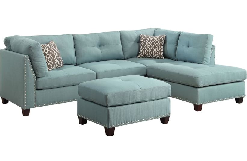 104” Teal Blue Linen L Shaped Sectional Sofa With Chaise 4 104” Teal Blue Linen L Shaped Sectional Sofa With Chaise - Image 4