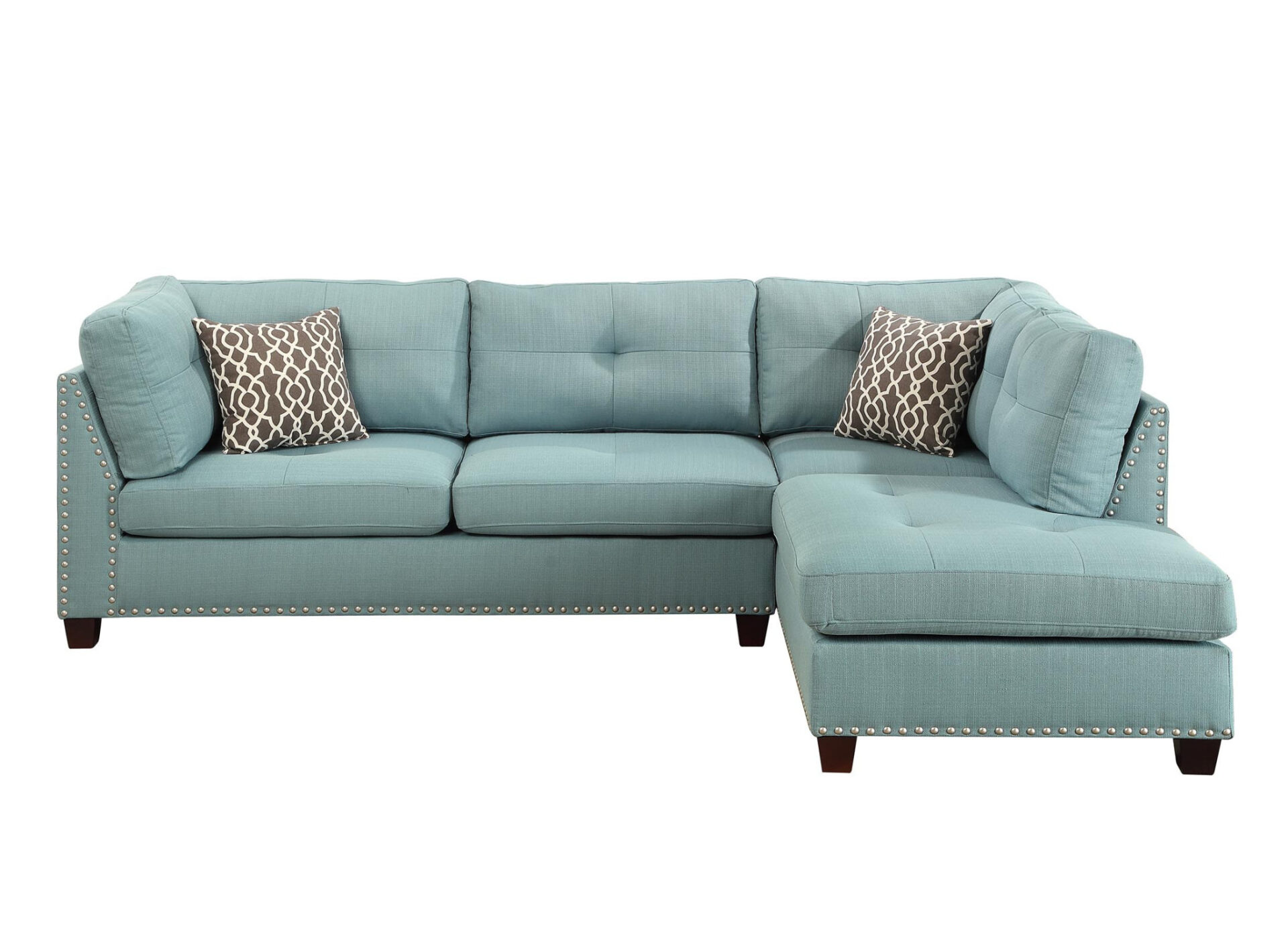 104” Teal Blue Linen L Shaped Sectional Sofa With Chaise 3 104” Teal Blue Linen L Shaped Sectional Sofa With Chaise - Image 3